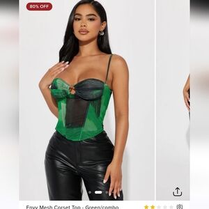 Fashion Nova Green and Black Mesh Corset Top Sz S